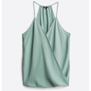 Papermoon Donte Surplice Camisole Blouse Sage Green Strappy Women's Tank Top - M